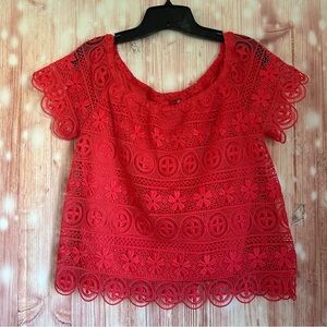 5|48 Raspberry Red Short Sleeve Crochet Blouse